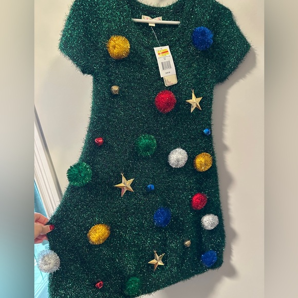 Ugly Christmas sweater dress green tinsel with ornaments - Picture 3 of 4